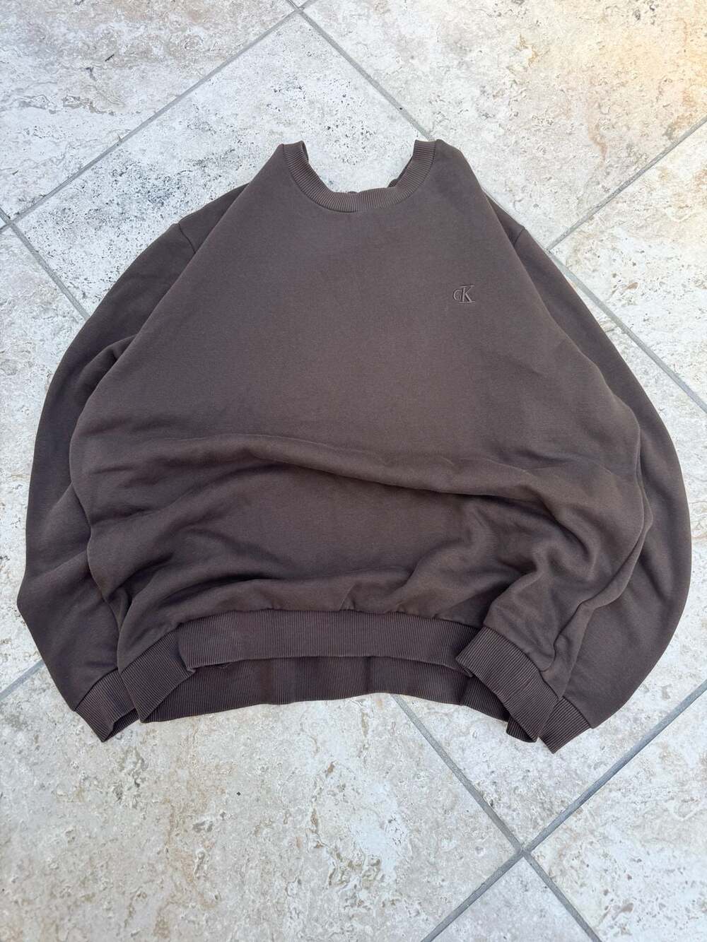 Calvin Klein Embroidered Crew Neck Sweatshirt Brown XL